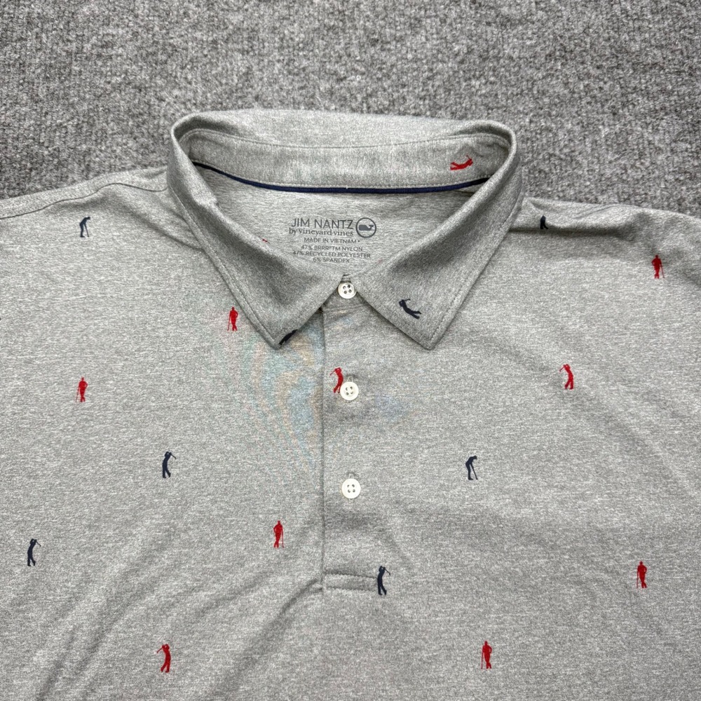 Vineyard Vines Jim Nantz Mens XXL Grey Embroidered Golfer brrr Performance Polo - Picture 2 of 7